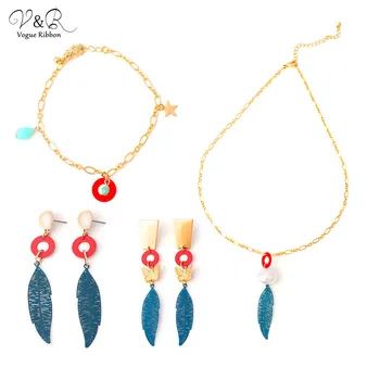 

2020 New Diy Jewelry Package Necklace Earring Bracelet Set With Robber Coated Metal Leaf/ Butterfly Acrylic Pearl Charm Findings