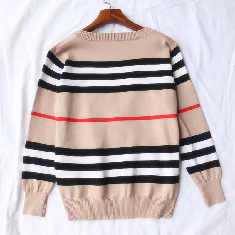 Осеннее новое пальто Jin Yuya ins с одинаковым цветом, полосатый свитер с v-образным вырезом, свободный свитер, женский свитер