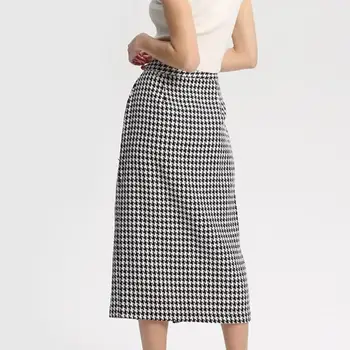

New Women Winter Tweed Skirts Female Business Office Ladies Midi Skirts Buttons Plaid Autumn Skirts