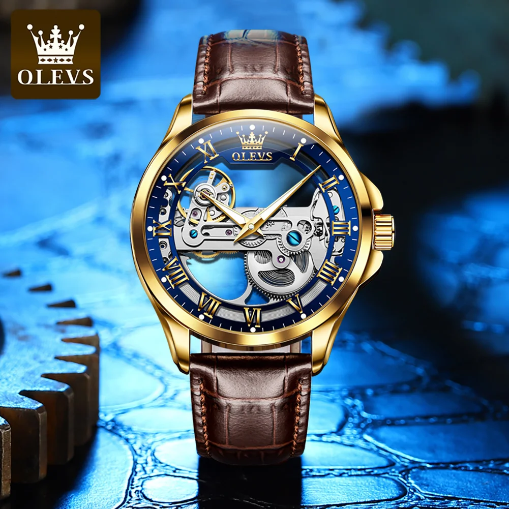 OLEVS Luxury Men Watches Automatic Mechanical Wristwatch Skeleton