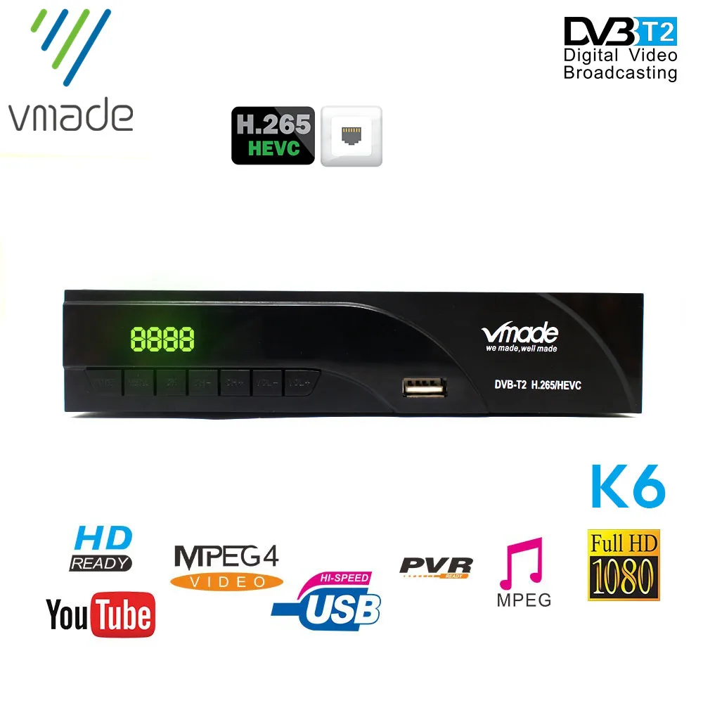 Vmade DVB T2 наземный приемник Цифровой телеприставка H.265 декодер HD 1080P Поддержка USB WIFI