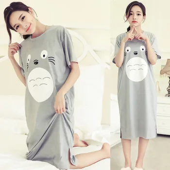 

Cute Girl Totoro Nightgown Sweet Cartoon Cotton Sleep Shirt Summer Women Sleepwear Night Gown Loose Lingerie Robe Home Dress