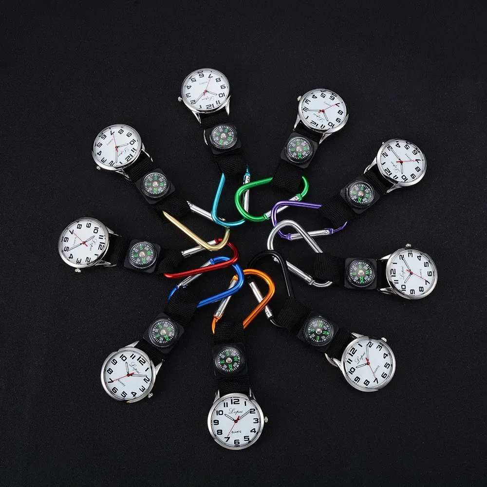Compass SOS Pocket Watch Mechanical White Dial Key Buckle Camp Fob Pocket Watch Quartz Quartz Watch Retro Survival