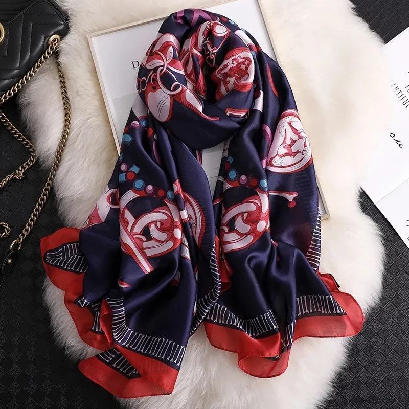 fashion women silk scarves female chiffon wrap ladies classic floral shawl Sunscreen Beach Scarf foulard pareo muffler bandanna - Цвет: 48