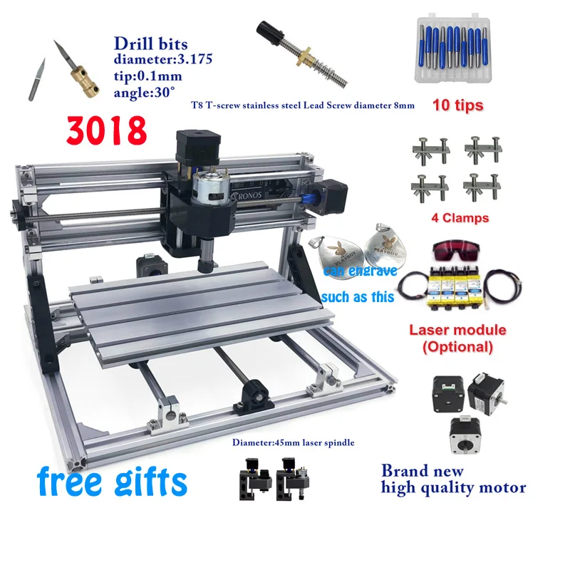

GRBL control mini CNC router 3018 pro with laser head pcb engraver mill