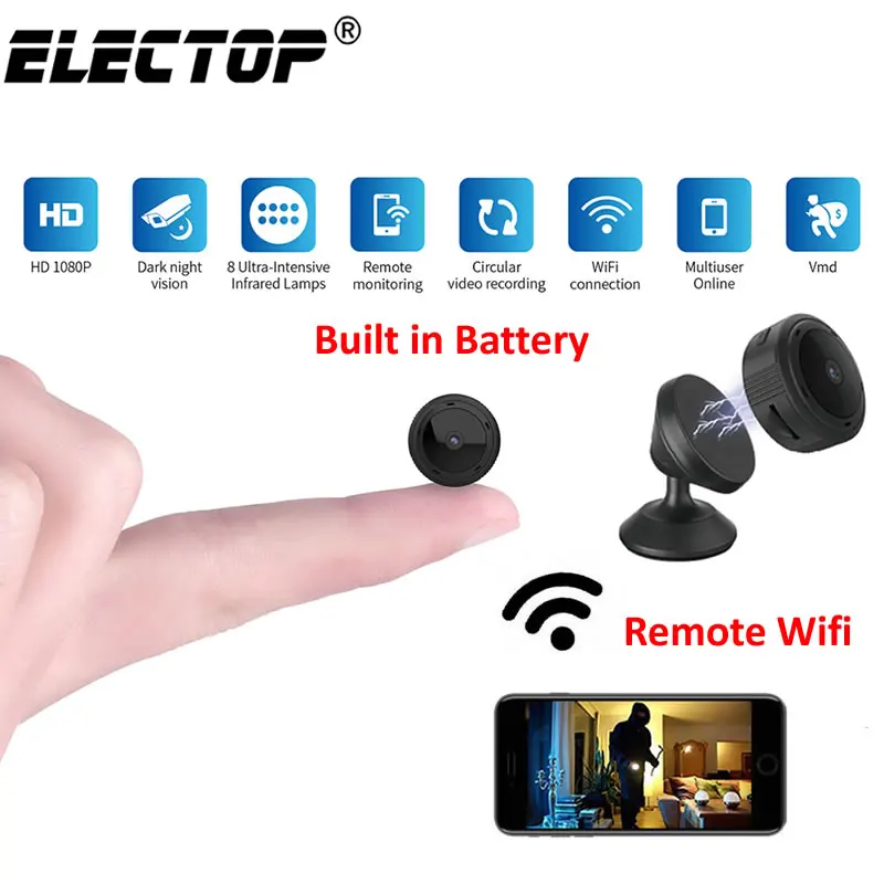 Мини камера видеонаблюдения Electop Wi Fi 1080P ИК ночное видение|Компактные