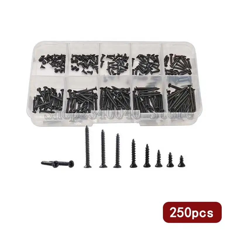 

250pcs M2*4-20mm KM Screw Cross Countersunk Head Self Tapping Screw Carbon Steel Electronic Repair Screws Accessories Screw kit