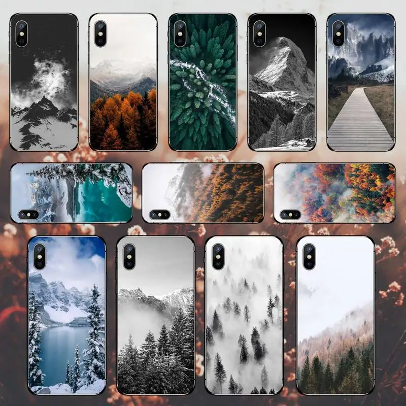 Дерево лес пики туман Чехол для мобильного телефона iPhone 11 12