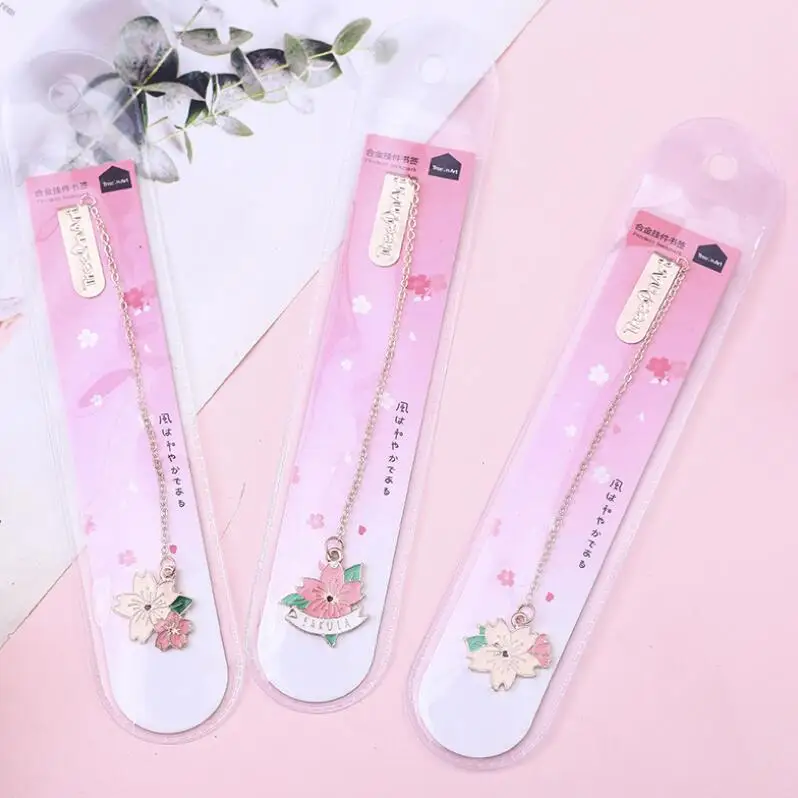 1 шт. милый розовый Сакура Подвеска из металлической цепочки маркер Закладка страницы Канцелярские Цветочные закладки детский подарок(tt-4024