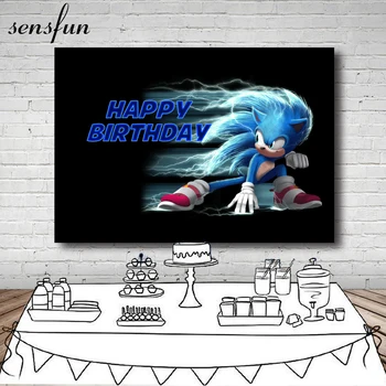

New Design Cartoon Blue Sonic The Hedgehog Backdrops For Boy Birthday Party Photography Backgrounds Custom 7x5ft Vinyl Polyester