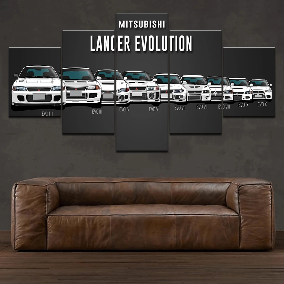

Canvas Painting Print Modular Artwork Modern 5 Pieces Mitsubishi lancer evolution Car Pictures Home Decor Wall Art Unique Poster
