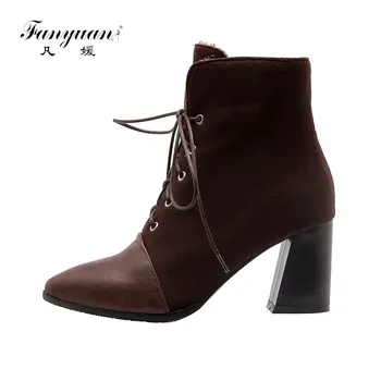 

fanyuan Fashion New Hot Plus Size 32-48 Add Fur Warm Winter Boots Women Shoes Woman Thick Heels Ankle Boots Woman Shoes