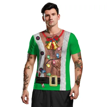 

Couple Christmas Fun Ugly Tshirt 3D Print Short Sleeve Christmas T-Shirt Funny Design Plus Size S-3XL Cool Top Blouse Tees Male
