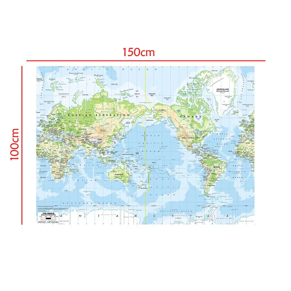 

150x100cm The World Map Mercator Projection Foldable Waterproof World Map without National Flag