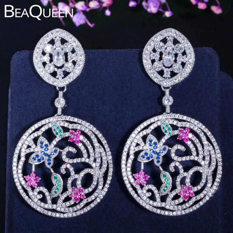 Женские винтажные серьги в виде капель BeaQueen многоцветные длинные с кубическим
