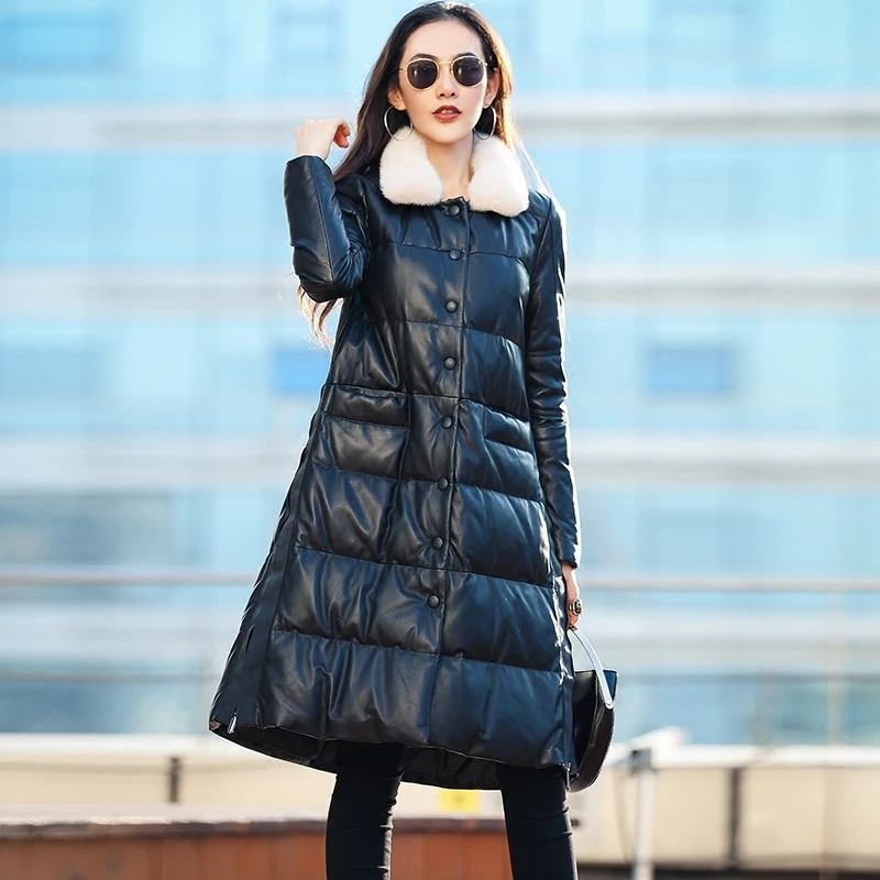 

Leather Genuine Jacket Mink Fur Collar Down Jackets Winter Jacket Women 100% Real Sheepskin Coat Chaqueta Mujer MY3948 s