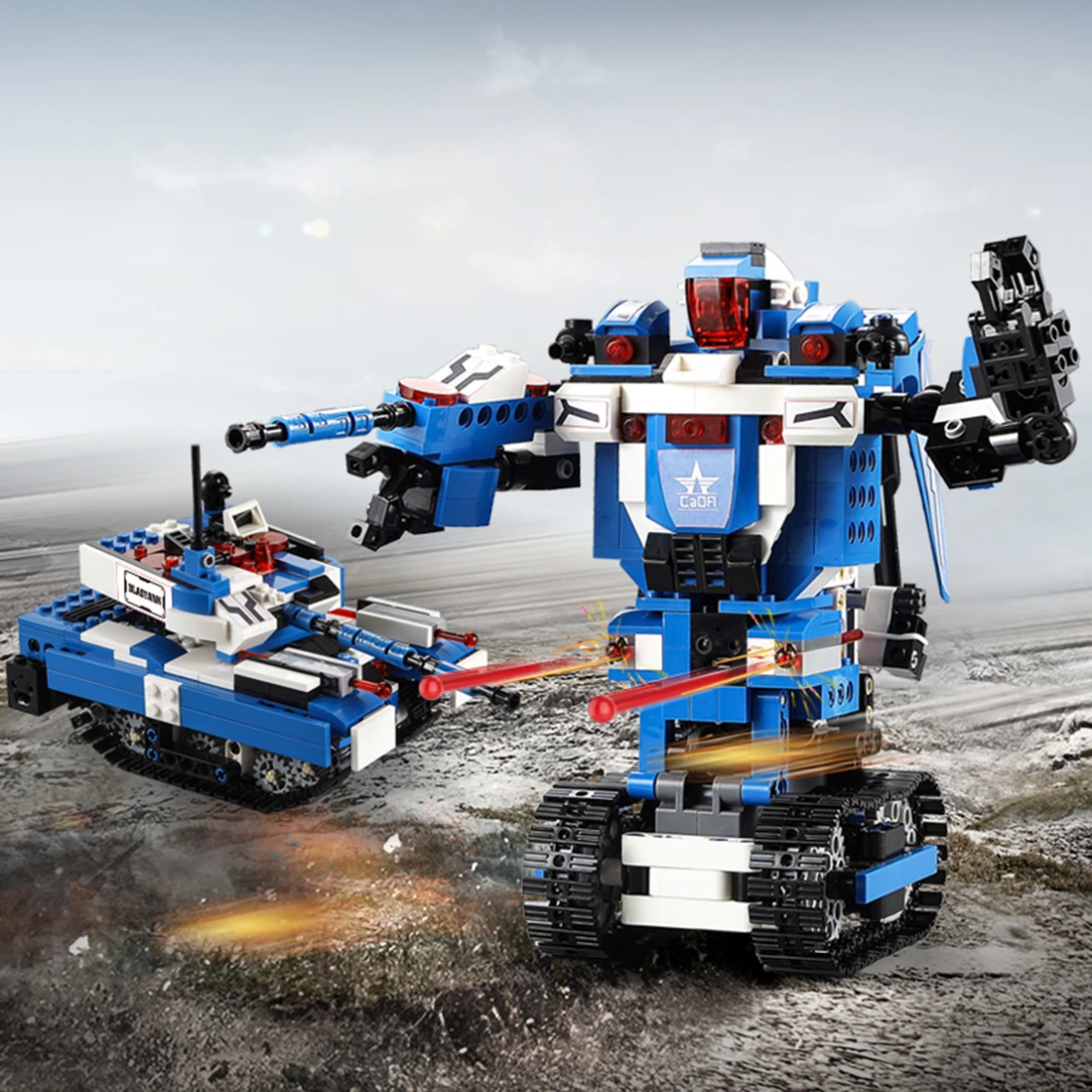 

604Pcs MOC 2-in-1 Intelligent Sound Light Sensing Robot Tank DIY Small Particle kids Building Blocks Toy - Double Eagle C51038W