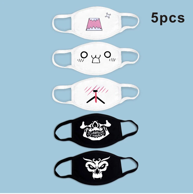 5 PC/lot Dustproof Mouth Mask Cotton Washable Face Mouth Mask Cartoon Face Reusable Fabric Anti Pollution Mask Party Mask