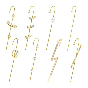 

8Pcs Ear Wrap Earring Elegant Crystal Craved Gold-tone Crawler Hook Earrings Kit