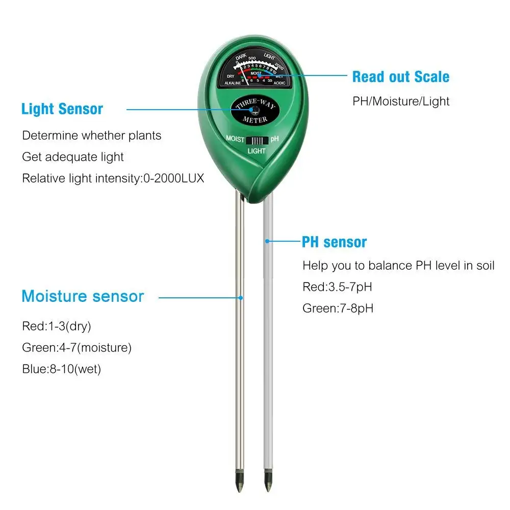 Soil PH Meter 3-in-1 Soil Tester Kits Moisture Light And PH Test for Garden Farm Lawn Indoor & Outdoor soil moisture sensor soil tester soil moisture meter