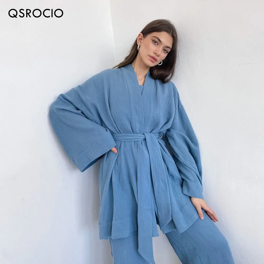 QSROCIO High Quality Women's Pajamas Set French Style Sleepwear Cotton