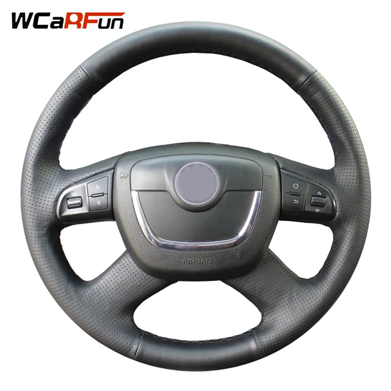 Wcarfun Black Artificial Leather Car Steering Wheel Cover For Skoda