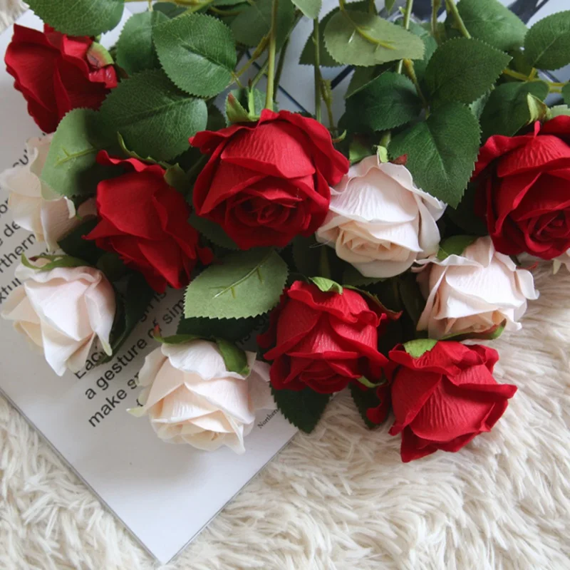 Fake Rose Bouquet Vases Decorative-Plants Artificial-Flowers Floristics Home-Decoration-Accessories