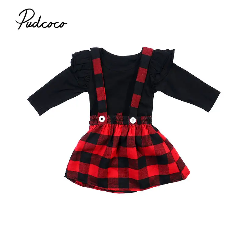 Pudcoco/комплекты одежды для девочек рождественские комплекты одежды принцессы для маленьких девочек осенне-зимняя футболка+ комбинезон, комплект с платьем на бретелях