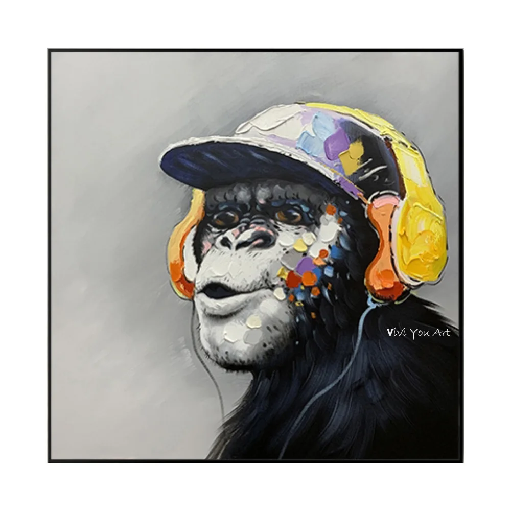 

Large Hand painted Colorful Monkey Oil Handsome Animal Pictures wall art Gorilla Canvas Painting caudros picture for living room