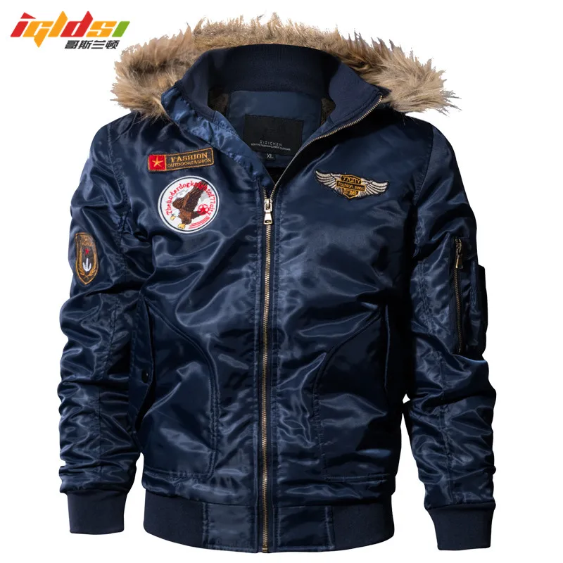 IGLDSI Men's Bomber Pilot Jacket Winter Parkas Army Military Motorcycle Jacket Cargo Outerwear Air