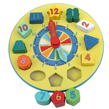 

1Set Useful Early Childhood Mental Shape Matching Wooden Child Wooden Blocks Colorful Digital Clock Educational Learning Toys