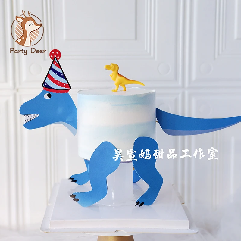 Blue Dinosaur Cake Toppers Jungle Birthday Party Cake Decor Jurassic World Dino Cake Decor Happy Birthday Party Decor Kids Boy