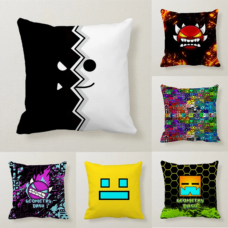 Angry Geometry Dash Pillow Case 45*45cm Boys Girls Cartoon Anime Pillowcases Decorative Home Sofa Chair Car Cushion Covers Gifts winkwink short plus throw pillow case mid century geometry abstract cushion covers for home sofa chair decorative pillowcases