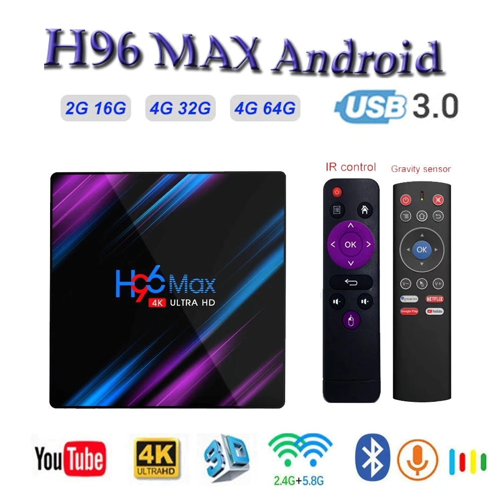 

RK3318 H96 MAX Smart TV Box Android 9.0 4GB RAM 64GB ROM 32G 4K WiFi Media Player Google Voice Netflix Youtube 2G16G Set Top BOX