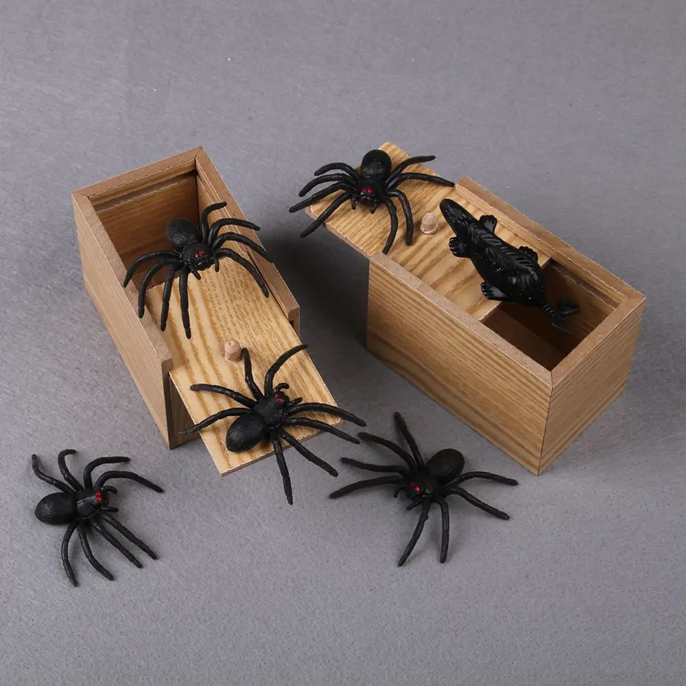 Животные паук укус сюрприз коробка шалость игрушка Новинка деревянная коробка хитрая игра шутка ужас кляп игрушки Дети шутка трюк коробка Забавный подарок