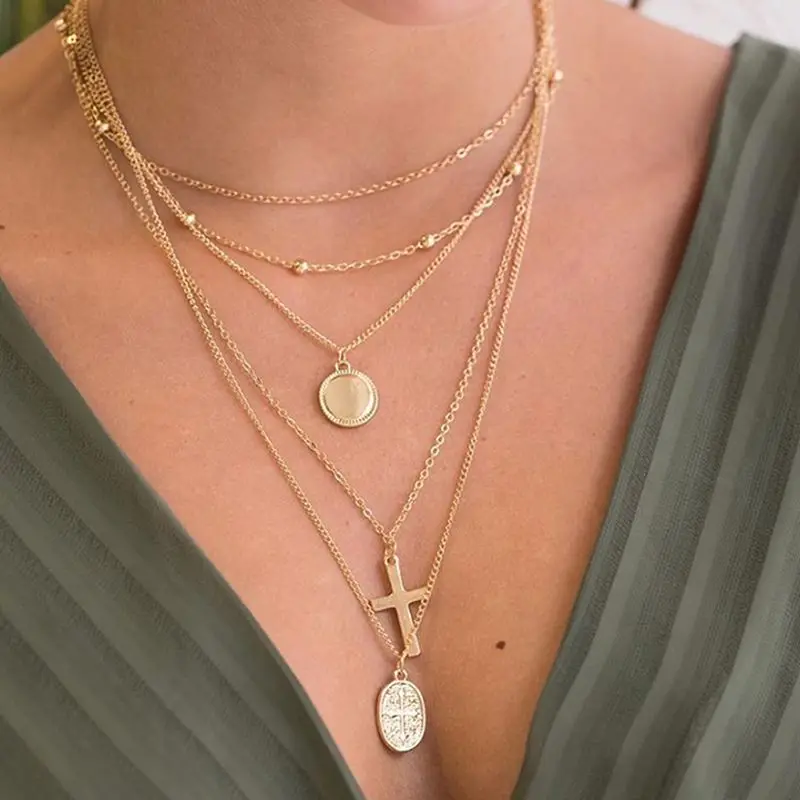 

Bohemian Cross Multilayer Necklace with Zinc Alloy for Women Stainless Steel Pendant Necklace Long Necklace Jewelry Wholesale