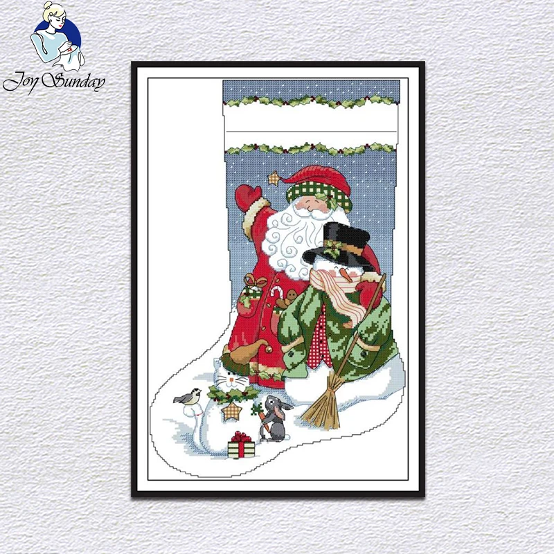 Joy Sunday, рождественские носки, Набор для вышивания крестиком, с принтом, Китайская вышивка, рукоделие, украшения для дома, вышивка - Цвет: Красный