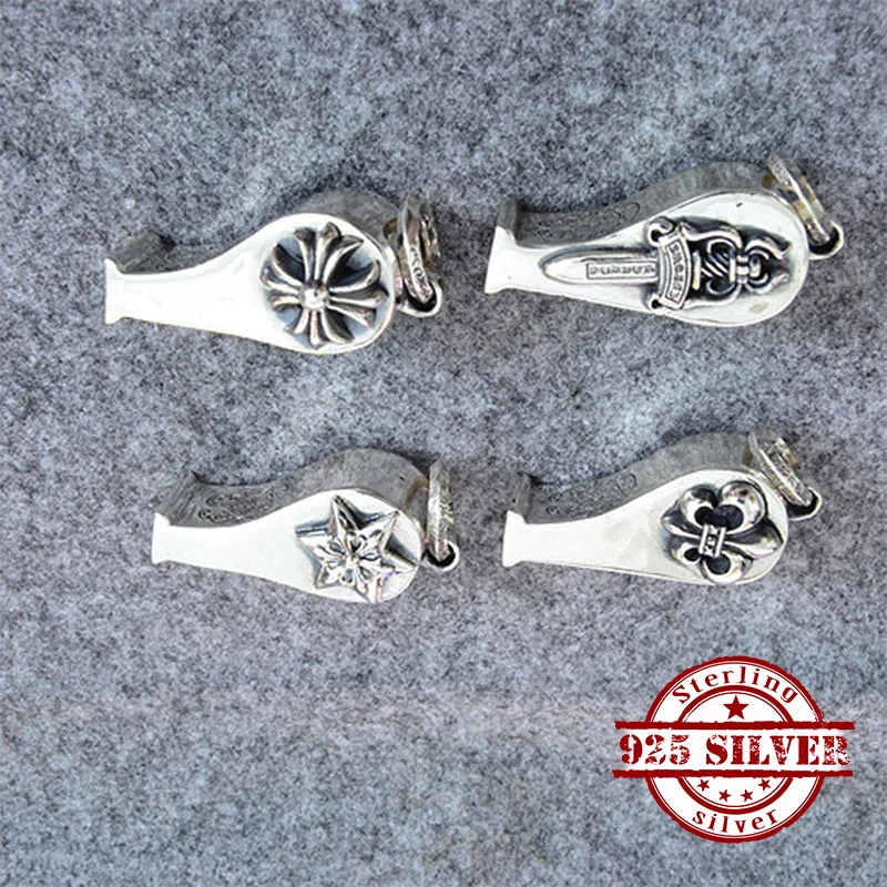 

925 sterling silver pendant personality fashion retro punk style cross six-pointed star whistle street trend 2018 new hot sale