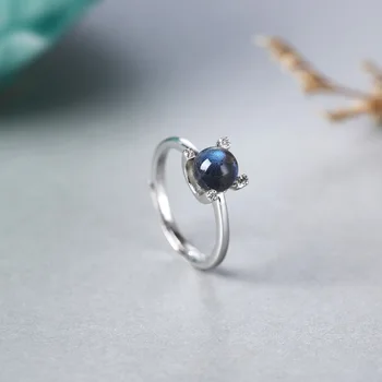 

2020 New Style Natural Blue Moonstone Ring Labradorite S925 Silver Adjustable Gemstone Ring Couple Simple Ornament Gift