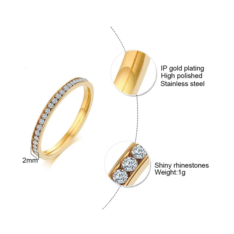 Золотой Канал Набор кубического циркония кольцо 2 мм ширина PRPPOSAL Обручальное CZ Кристальное кольцо