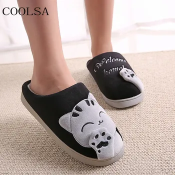 

Men's Warm Cotton Slippers Indoors Bedroom Floor Shoes Men's Fur Slides Cute Cat Plush Home Sandals Male Covered Heel Flip Flops