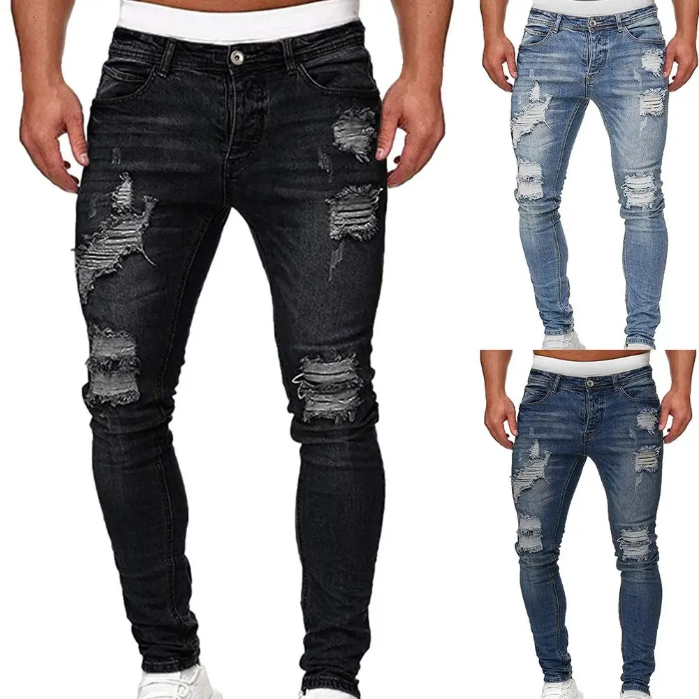 2021 new men's stretch ripped jeans business casual classic style fashionable denim trousers for men 1