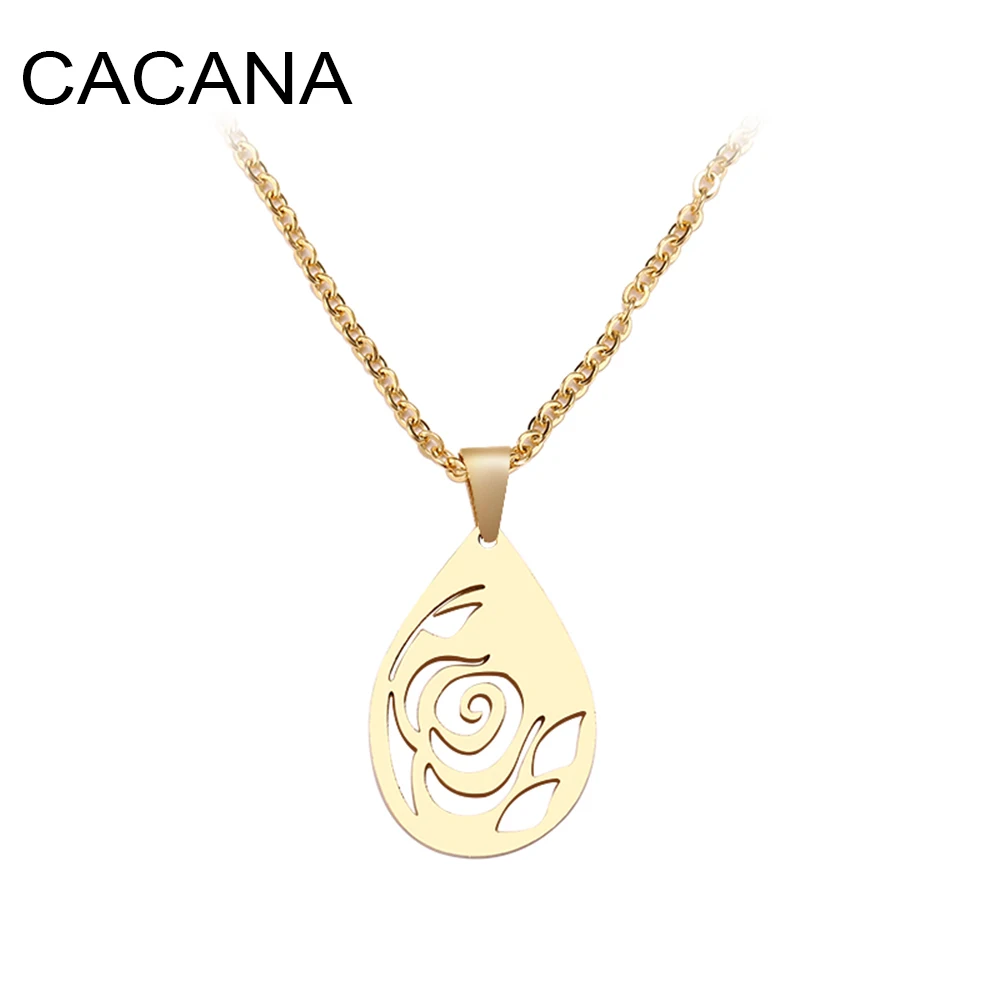 

CACANA Stainless Steel Necklace For Women Man Rose Water Drop Pendant Necklace Engagement Jewelry