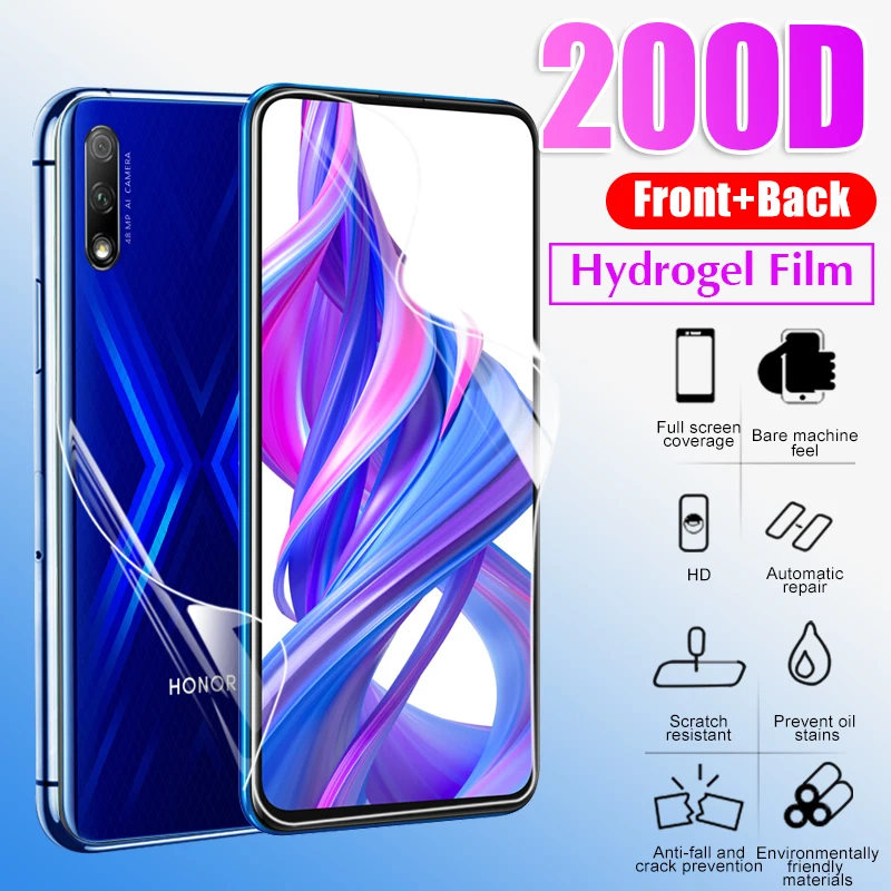 Передняя и задняя защитная Гидрогелевая пленка 200D полное покрытие для Huawei Honor 8x 9x