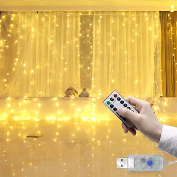 

LED Icicle String Lights Christmas Fairy Lights USB garland Curtain Lights 3m 300 LED 8 Modes with Control Christmas Party
