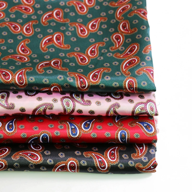 100cm*148cm Retro Paisley Satin Fabric Soft Scarf Material Silky Charmeuse