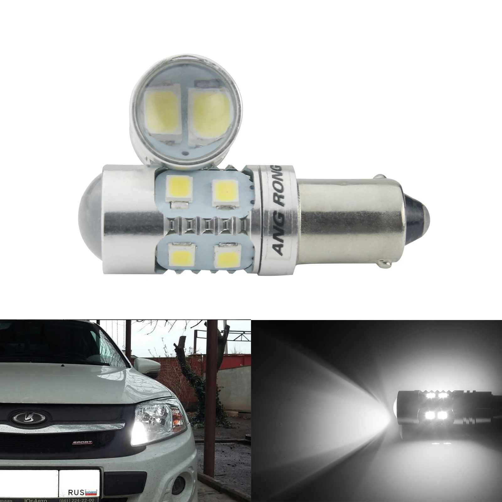 ANGRONG 2pcs T4W BA9s 233 10 SMD 2835 LED Bayonet Bulb White Sidelight  Interior Number Plate Light 12V