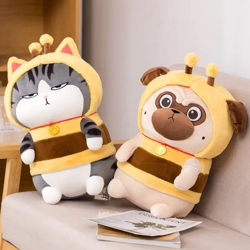 

30-50cm Long Live My Emperor Cat Doll Bazaar Black Dog Plush Toy Bee Style Kawaii Anime Stuffed Animal Pillow Xmas Gift for Kids