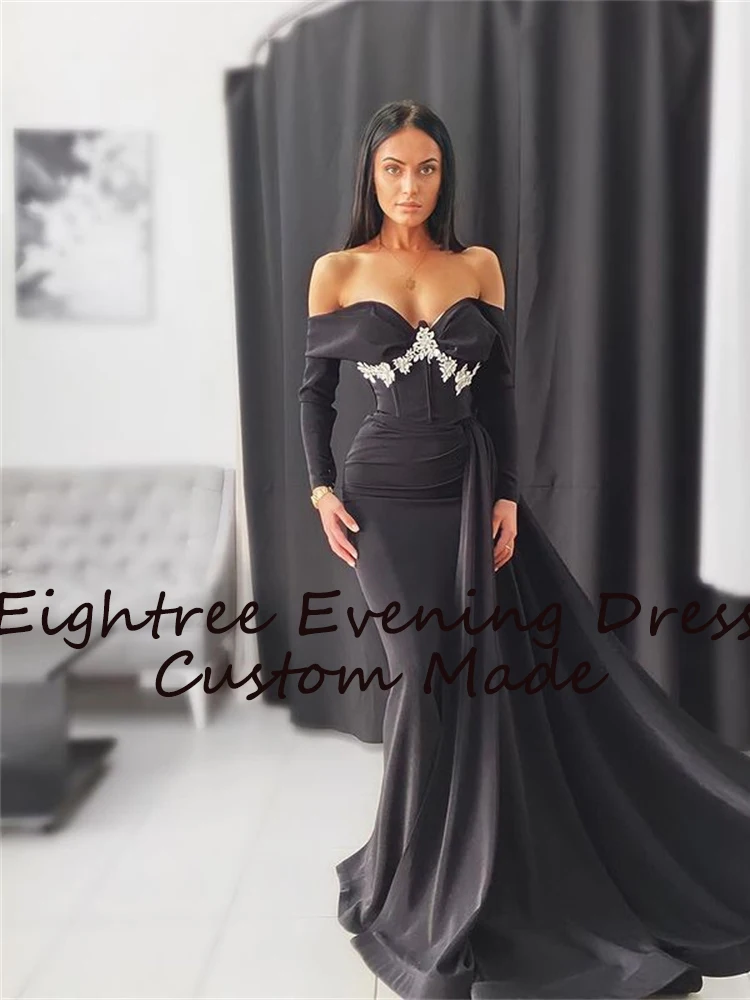 Eightree Black Long Sleeves Long Meramid Evening Dress Side Slit Sweetheart Long Prom Dresses Formal Party Gowns Vestidos white evening gowns