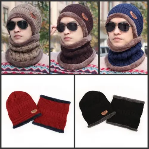 Новое поступление, однотонная Повседневная Мужская и Женская Зимний теплый вязанный вязаная мешковатая Шапка-бини шерстяная шапка, шарф